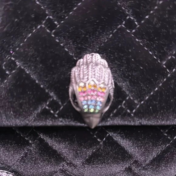 Black Quilted Handbag with Multicolor Gem Accents - Picture 8 of 12